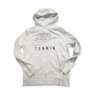 Nike Tennis Hoodie‎ White Spellout Swoosh Athletic Pullover Sweatshirt Boys  M